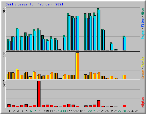 Daily usage for February 2021